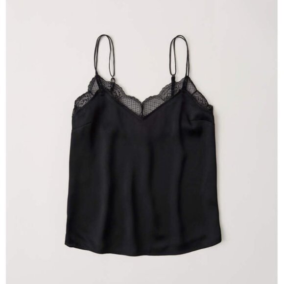 NWT A&F XS Black Lace Trim Double Strap Cami - Picture 1 of 5